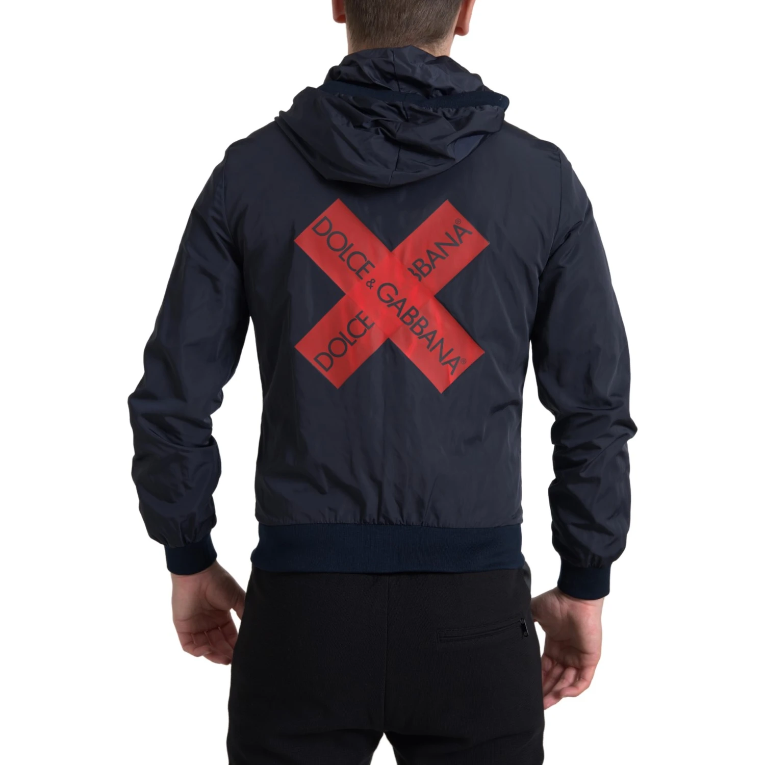 Blue Hooded Logo Polyester Full Zip Sweater