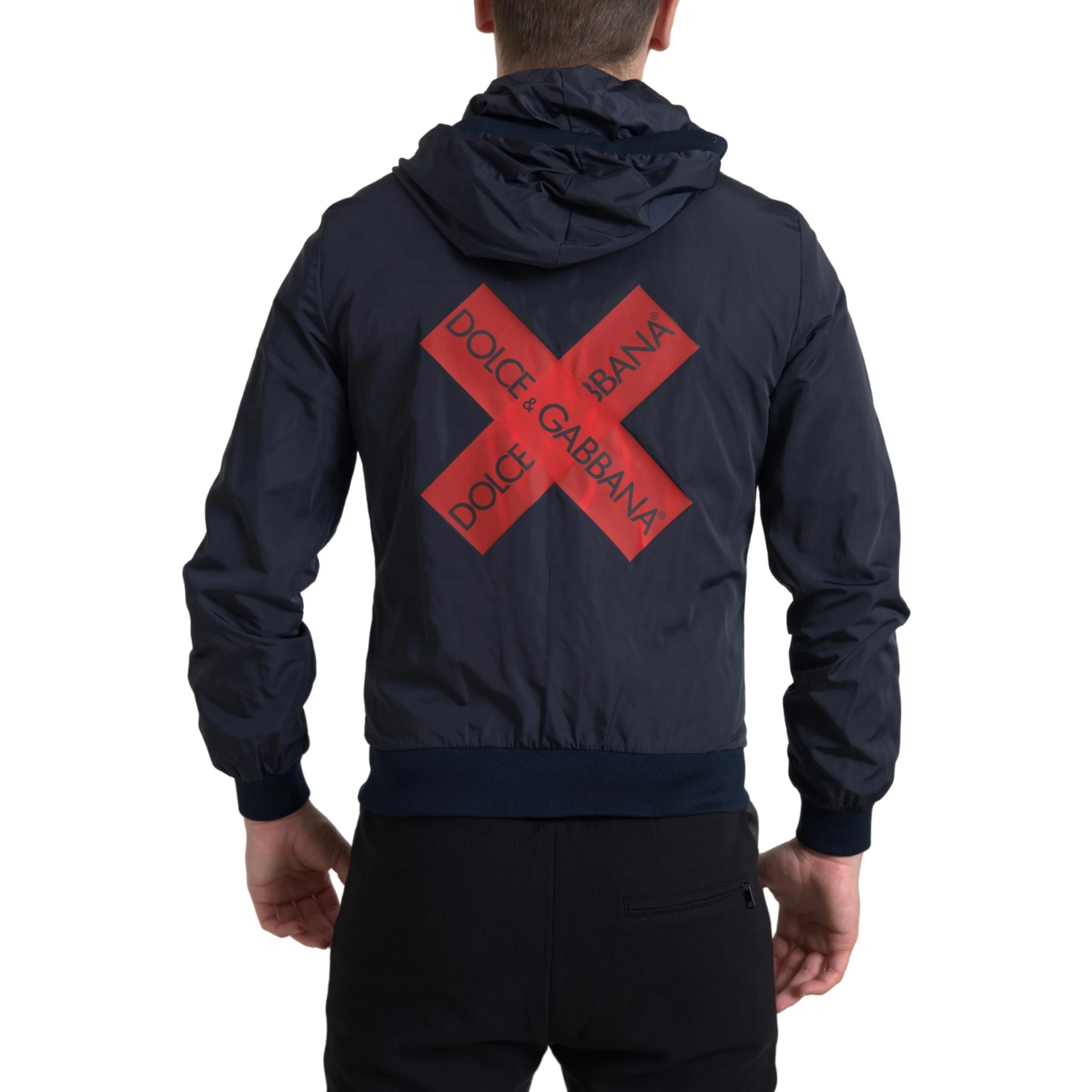 Blue Hooded Logo Polyester Full Zip Sweater