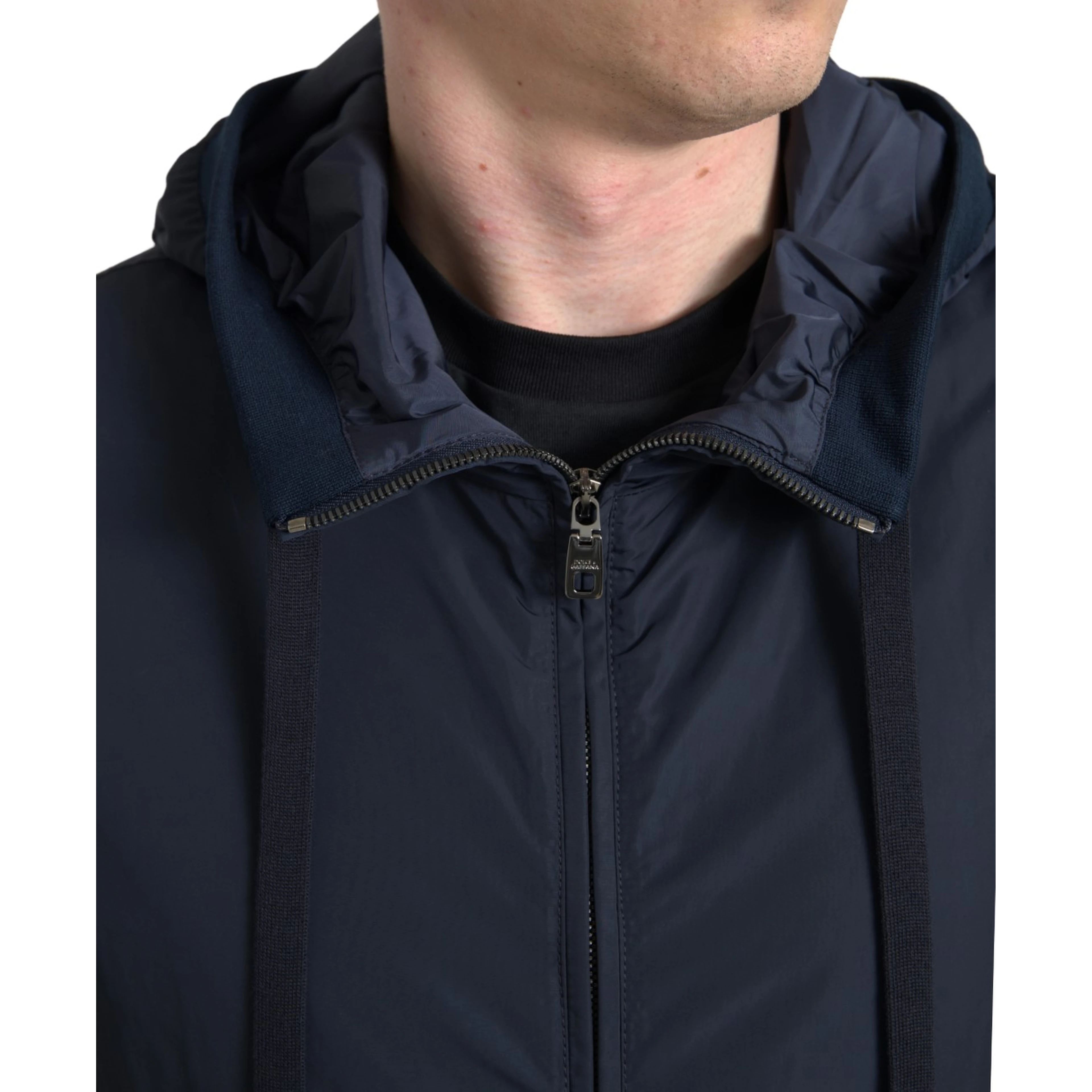 Blue Hooded Logo Polyester Full Zip Sweater