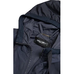 Blue Hooded Logo Polyester Full Zip Sweater