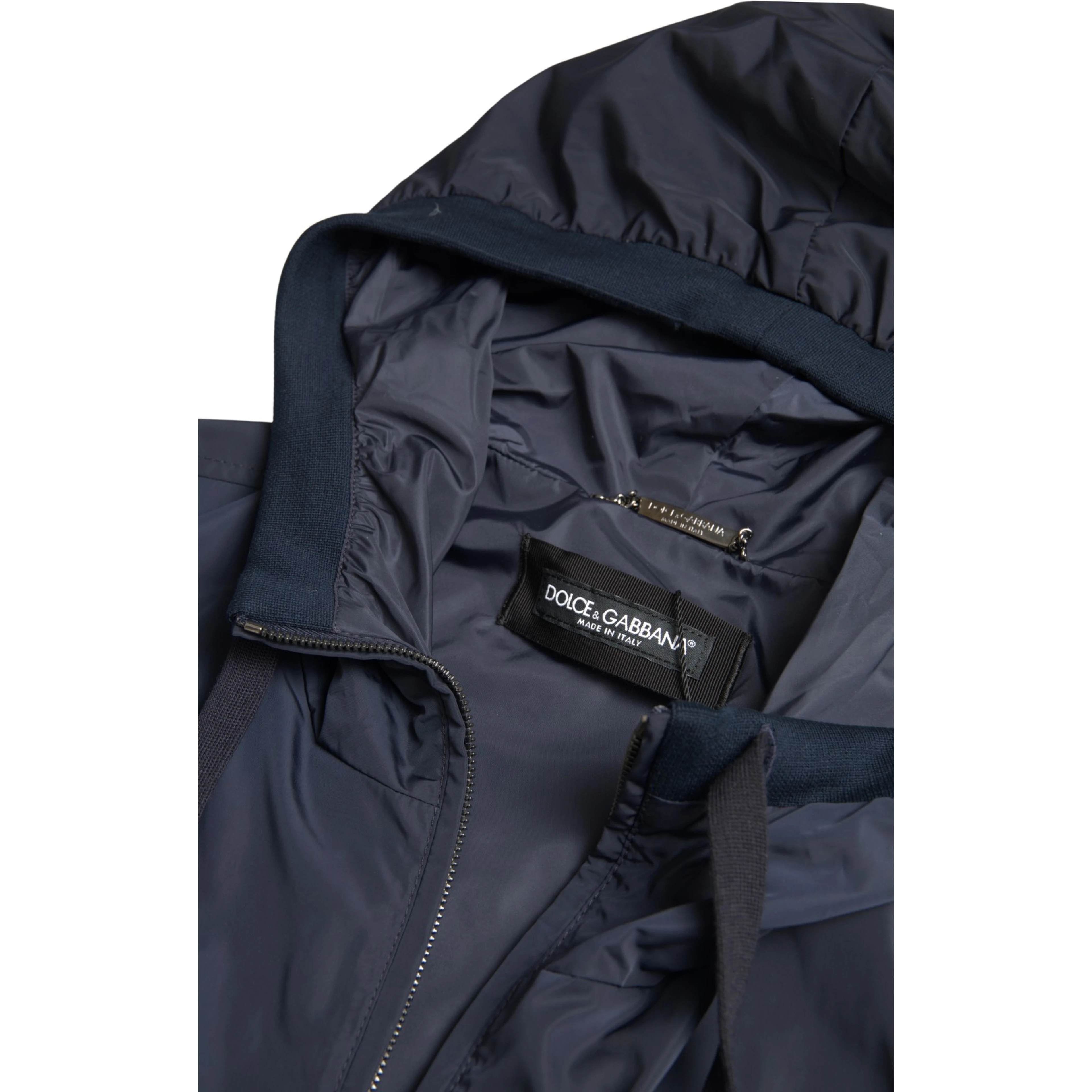 Blue Hooded Logo Polyester Full Zip Sweater