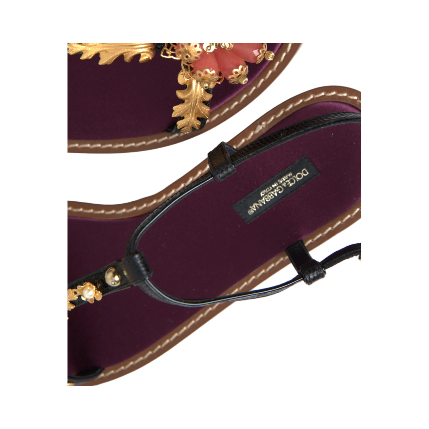 Black Crystal Gold Sandals Leather Shoes