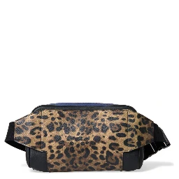 Black Exotic Leather Logo Belt Waist Fanny Pack Bag