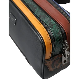 Black Exotic Leather Logo Belt Waist Fanny Pack Bag