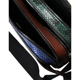 Black Exotic Leather Logo Belt Waist Fanny Pack Bag