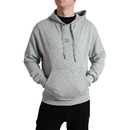 Gray Cotton Logo Hooded Sweatshirt Sweater