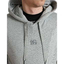 Gray Cotton Logo Hooded Sweatshirt Sweater