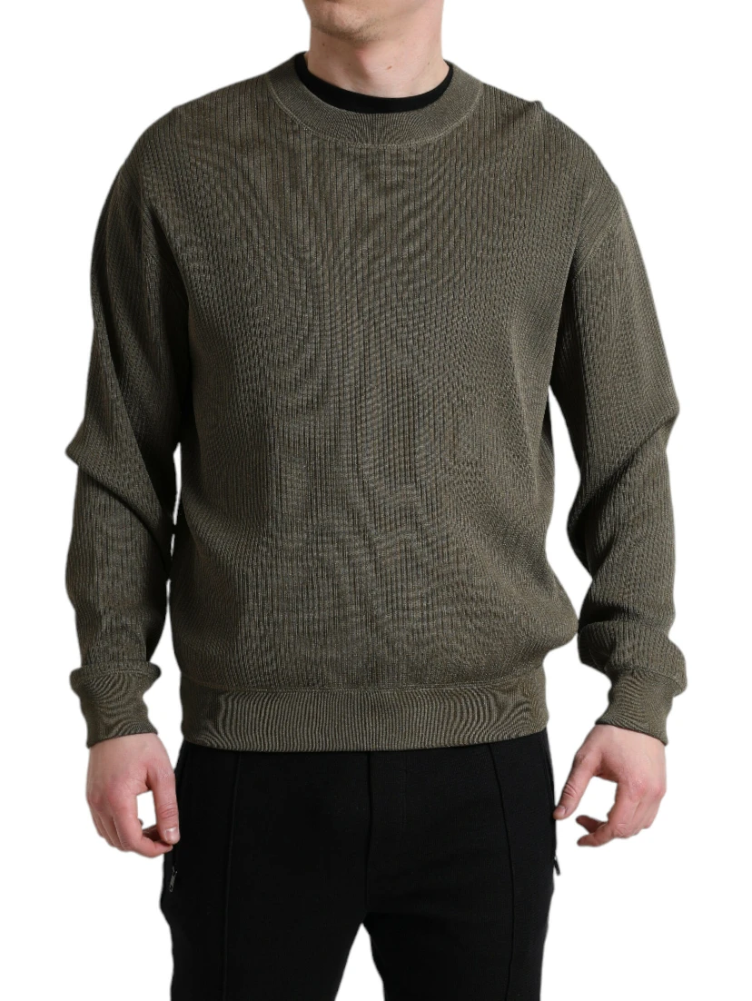 Green Viscose Crew Neck Men Pullover Sweater