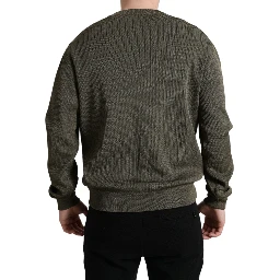 Green Viscose Crew Neck Men Pullover Sweater