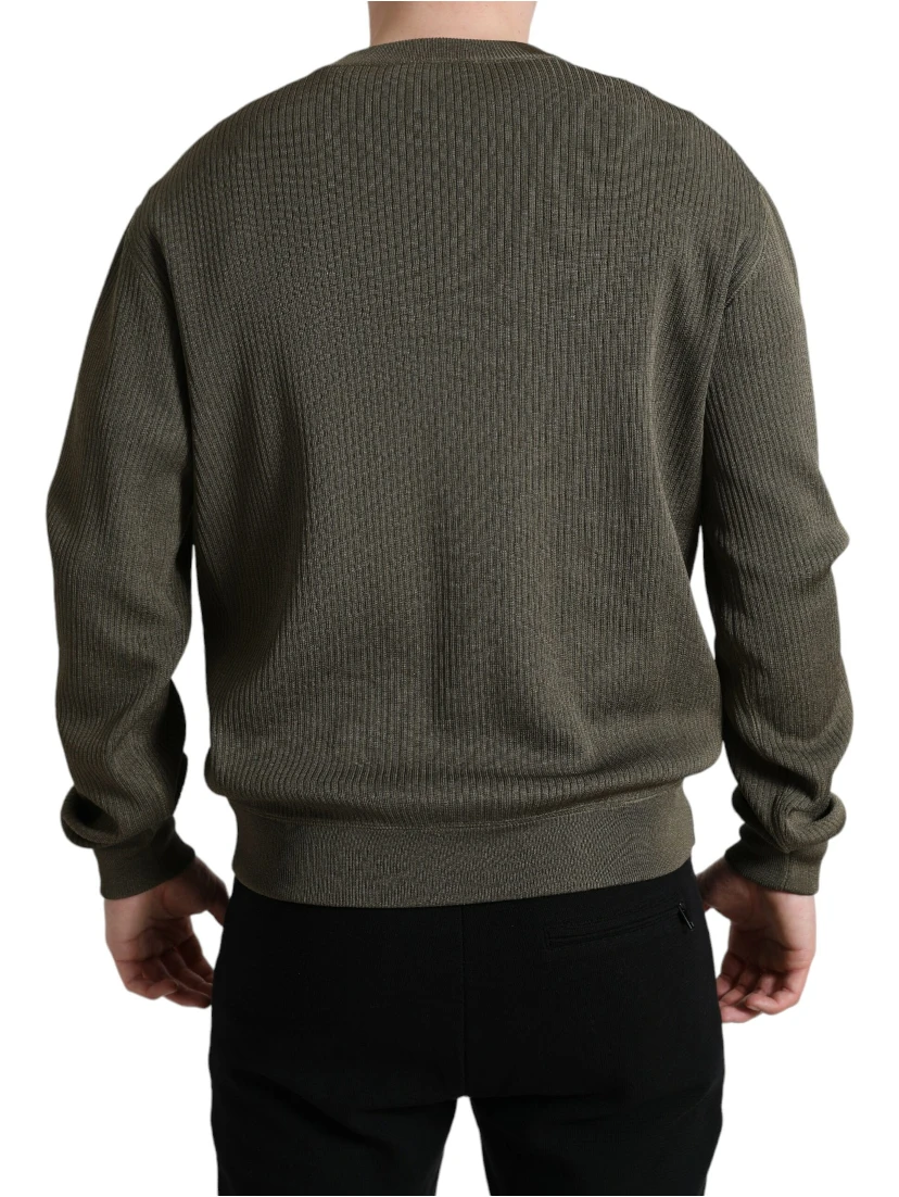 Green Viscose Crew Neck Men Pullover Sweater