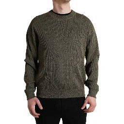 Green Viscose Crew Neck Men Pullover Sweater