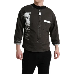 Dark Gray Cotton Button Down Pullover Sweater