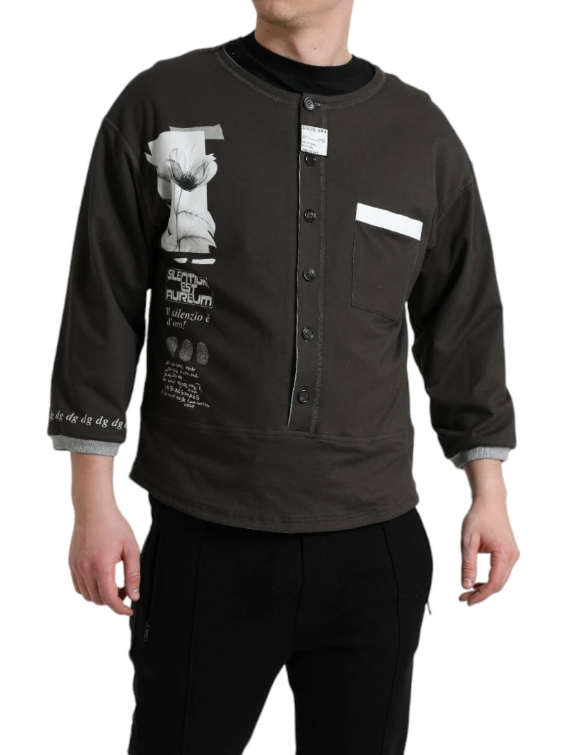 Dark Gray Cotton Button Down Pullover Sweater