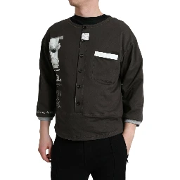 Dark Gray Cotton Button Down Pullover Sweater