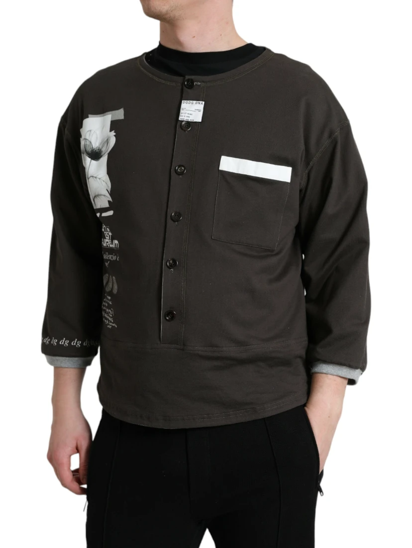 Dark Gray Cotton Button Down Pullover Sweater