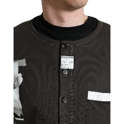 Dark Gray Cotton Button Down Pullover Sweater