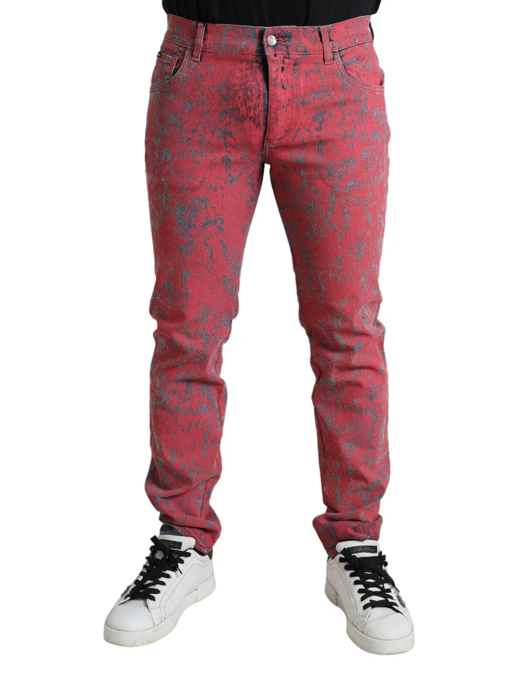 Red Cotton Dye Slim Fit Men Denim Jeans