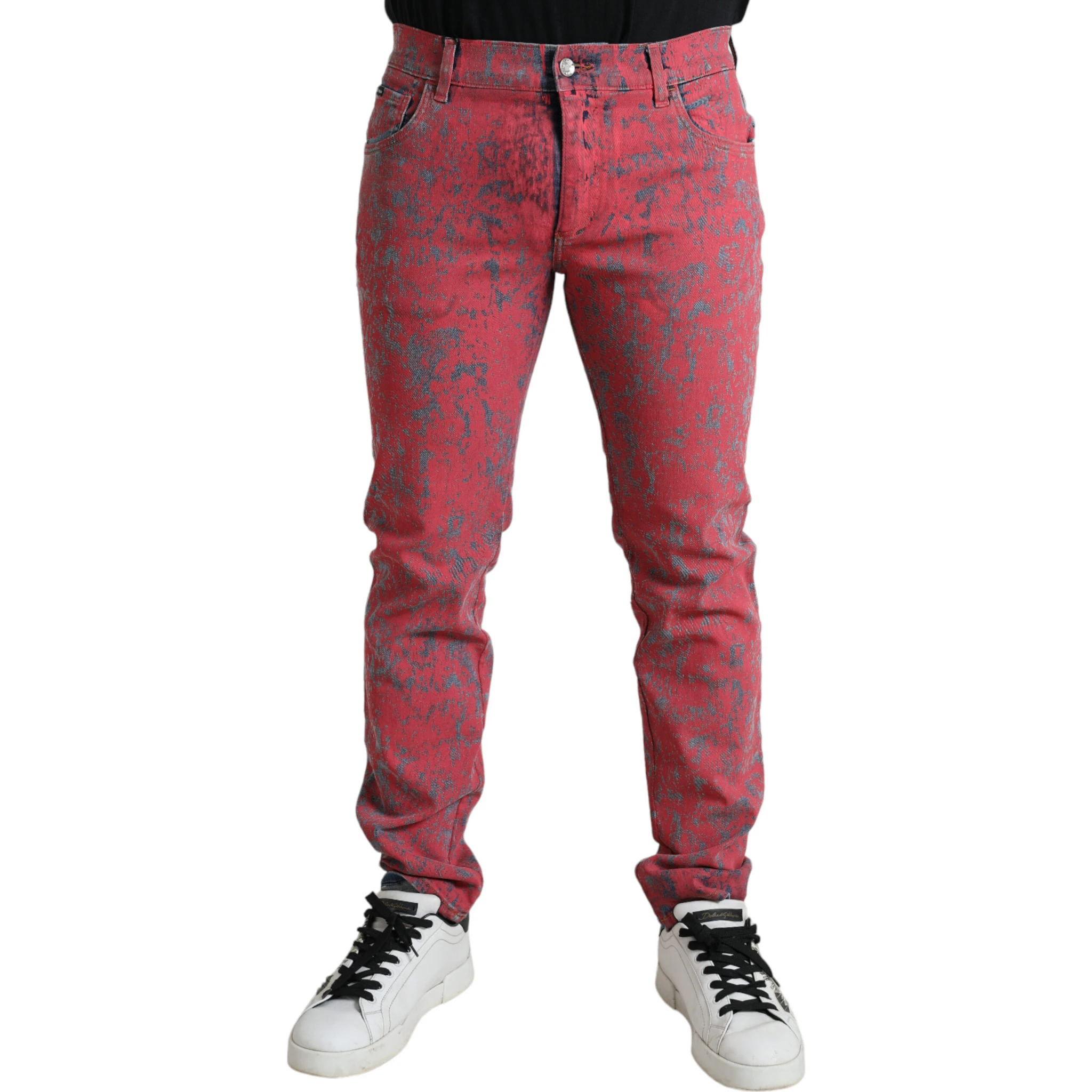 Red Cotton Dye Slim Fit Men Denim Jeans