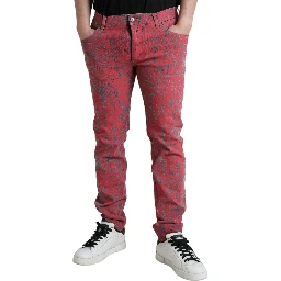 Red Cotton Dye Slim Fit Men Denim Jeans