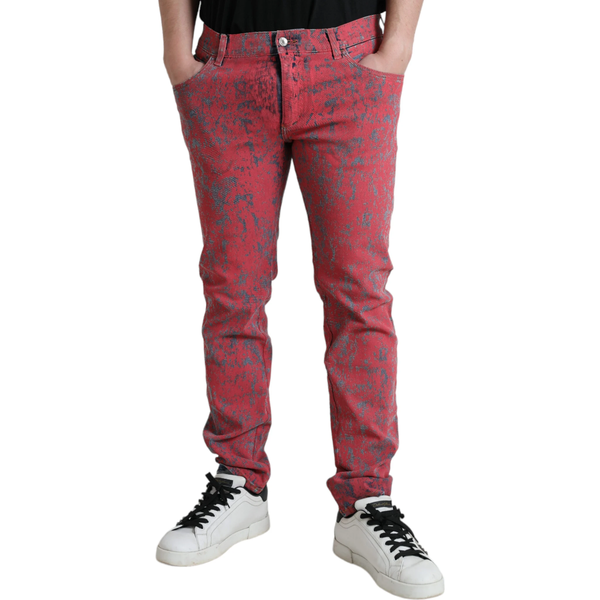 Red Cotton Dye Slim Fit Men Denim Jeans