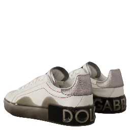 White Leather Shoes Womens Logo Portofino Sneakers