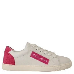 White Pink Leather Low Top Sneakers Womens Shoes