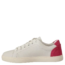 White Pink Leather Low Top Sneakers Womens Shoes