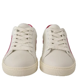 White Pink Leather Low Top Sneakers Womens Shoes