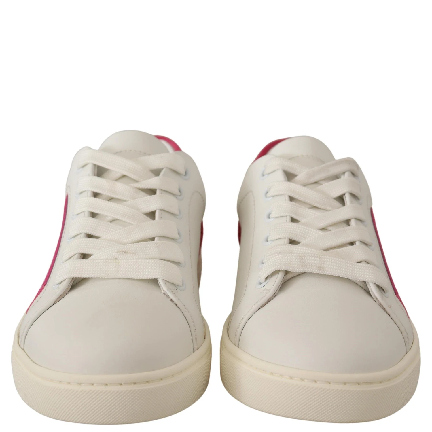 White Pink Leather Low Top Sneakers Womens Shoes