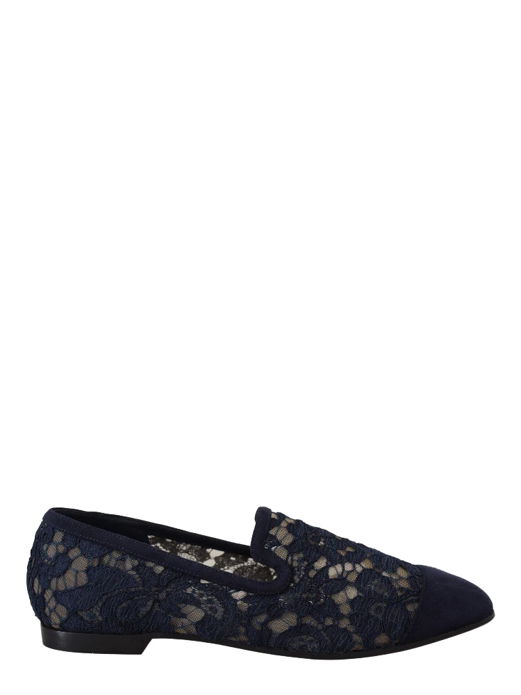 Blue Floral Lace Slip Ons Loafers Flats Shoes