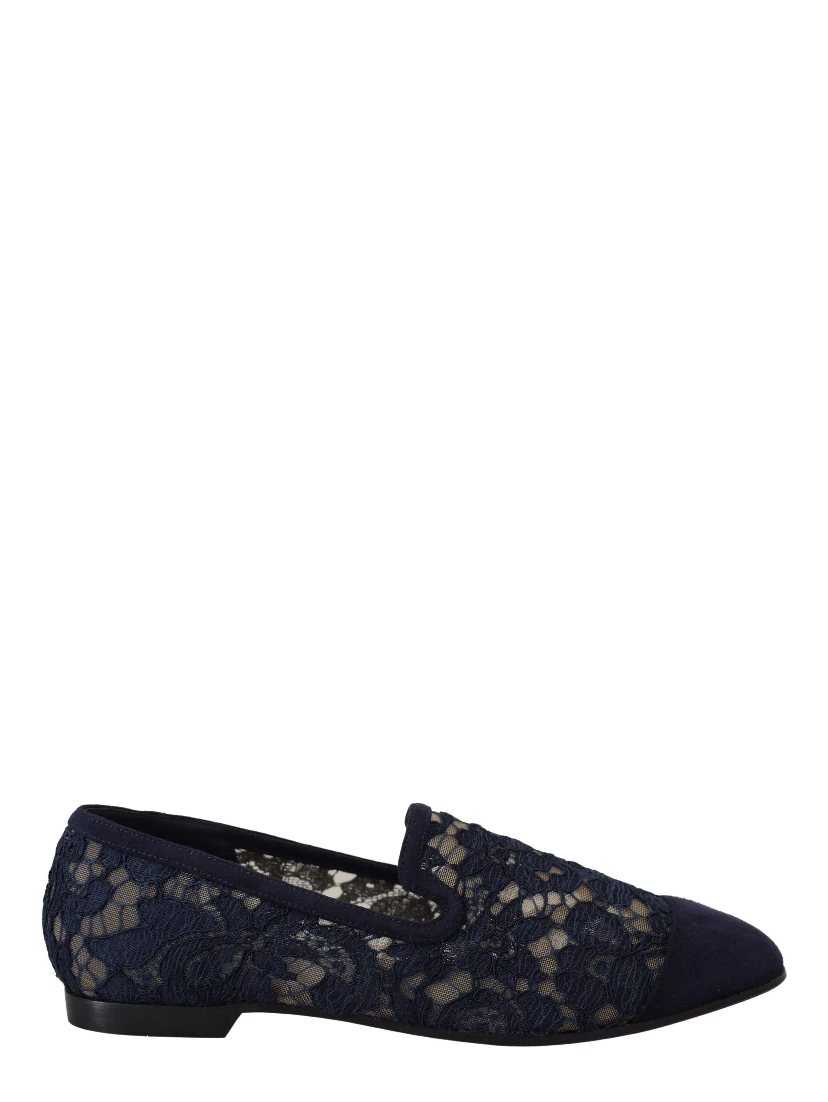Blue Floral Lace Slip Ons Loafers Flats Shoes