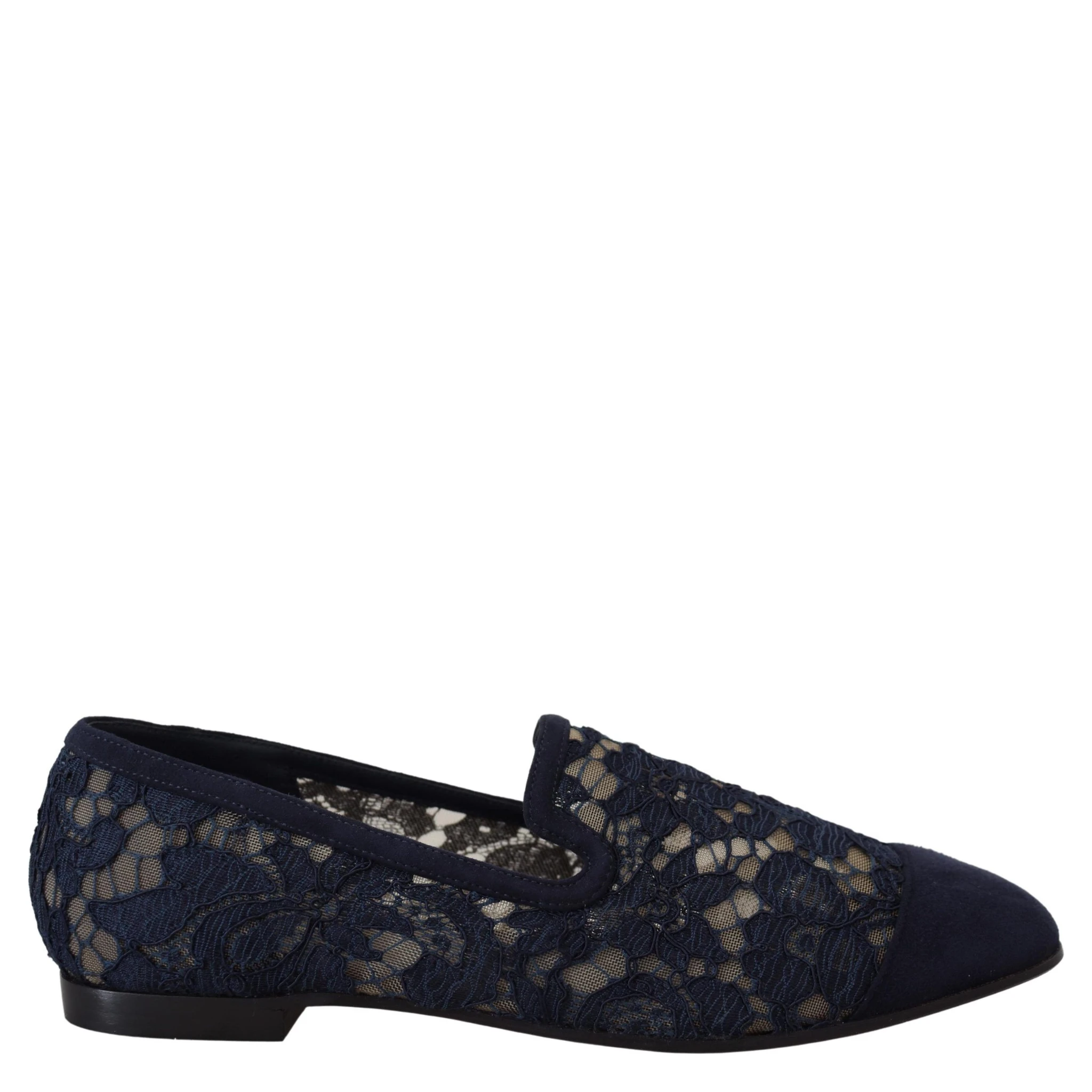 Blue Floral Lace Slip Ons Loafers Flats Shoes