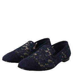 Blue Floral Lace Slip Ons Loafers Flats Shoes