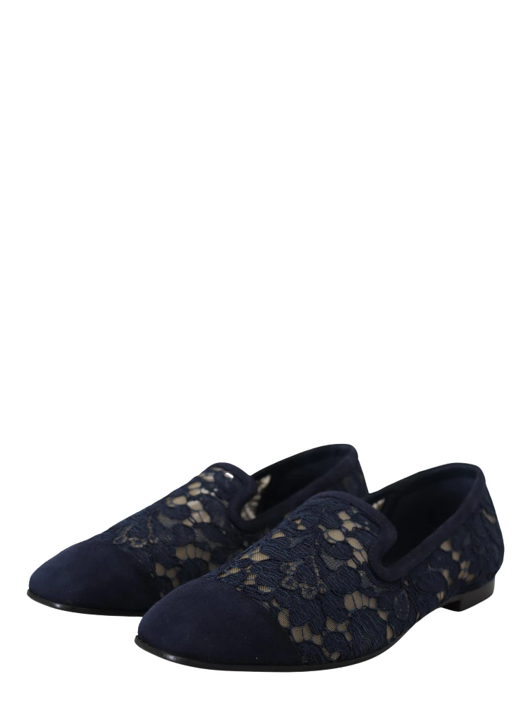 Blue Floral Lace Slip Ons Loafers Flats Shoes alternative