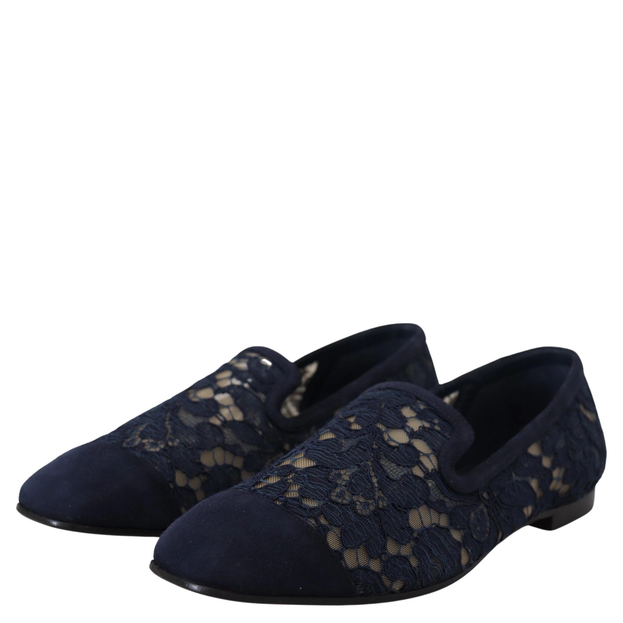Blue Floral Lace Slip Ons Loafers Flats Shoes