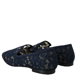 Blue Floral Lace Slip Ons Loafers Flats Shoes