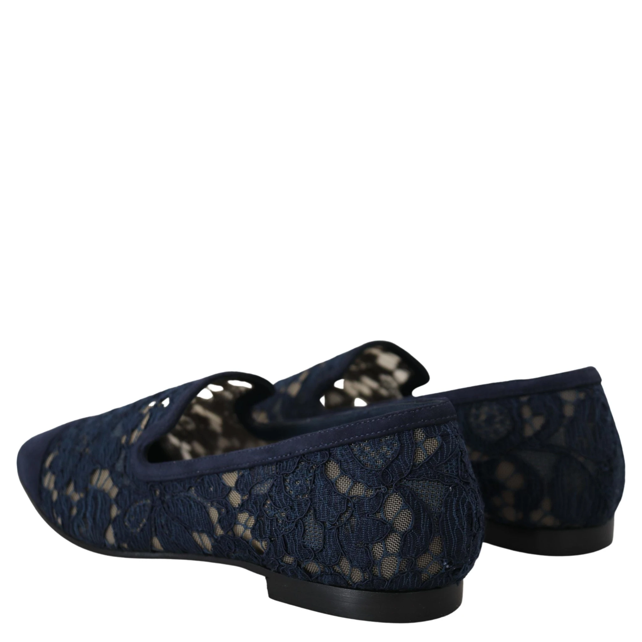 Blue Floral Lace Slip Ons Loafers Flats Shoes