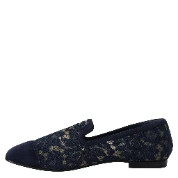 Blue Floral Lace Slip Ons Loafers Flats Shoes