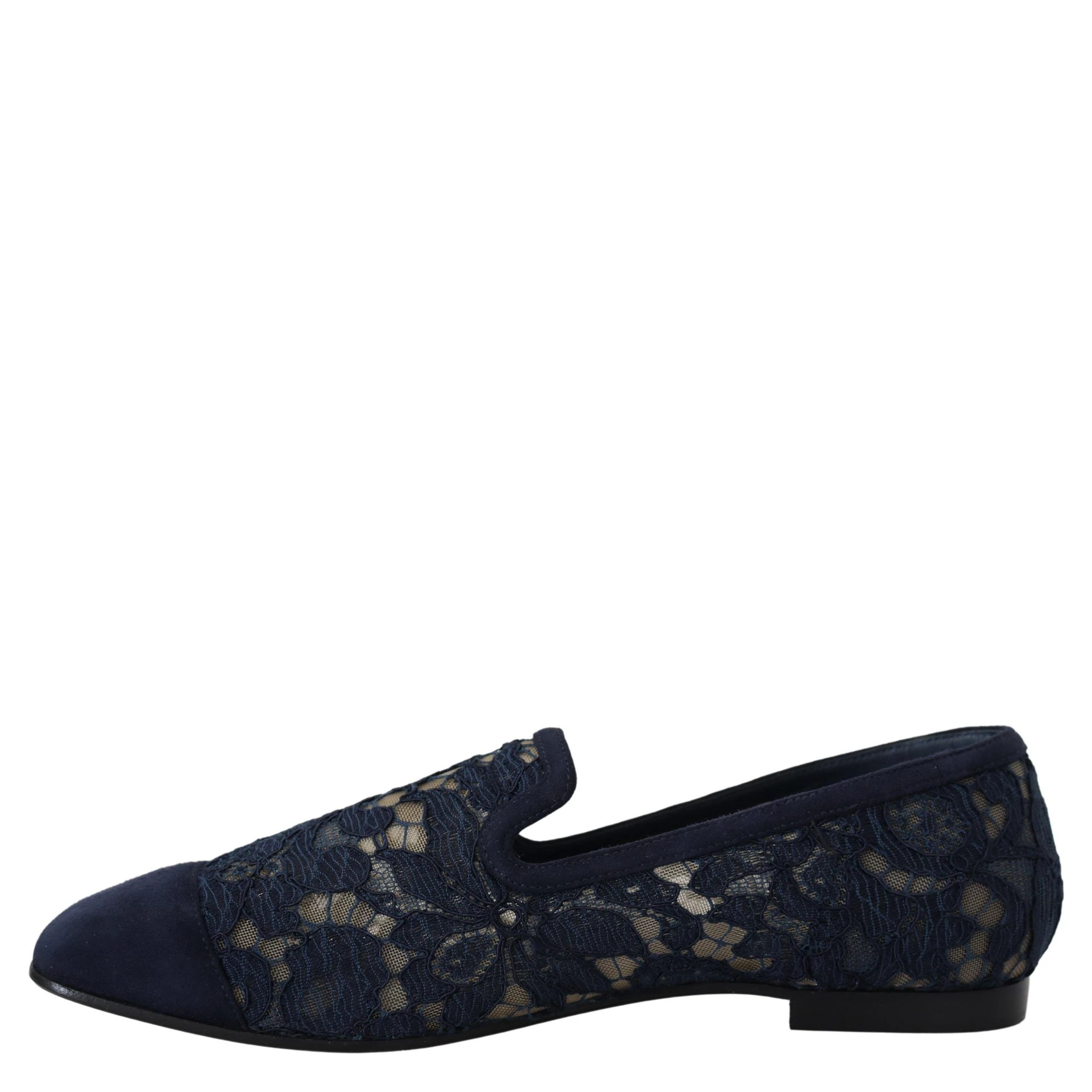 Blue Floral Lace Slip Ons Loafers Flats Shoes