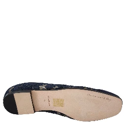 Blue Floral Lace Slip Ons Loafers Flats Shoes