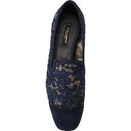 Blue Floral Lace Slip Ons Loafers Flats Shoes