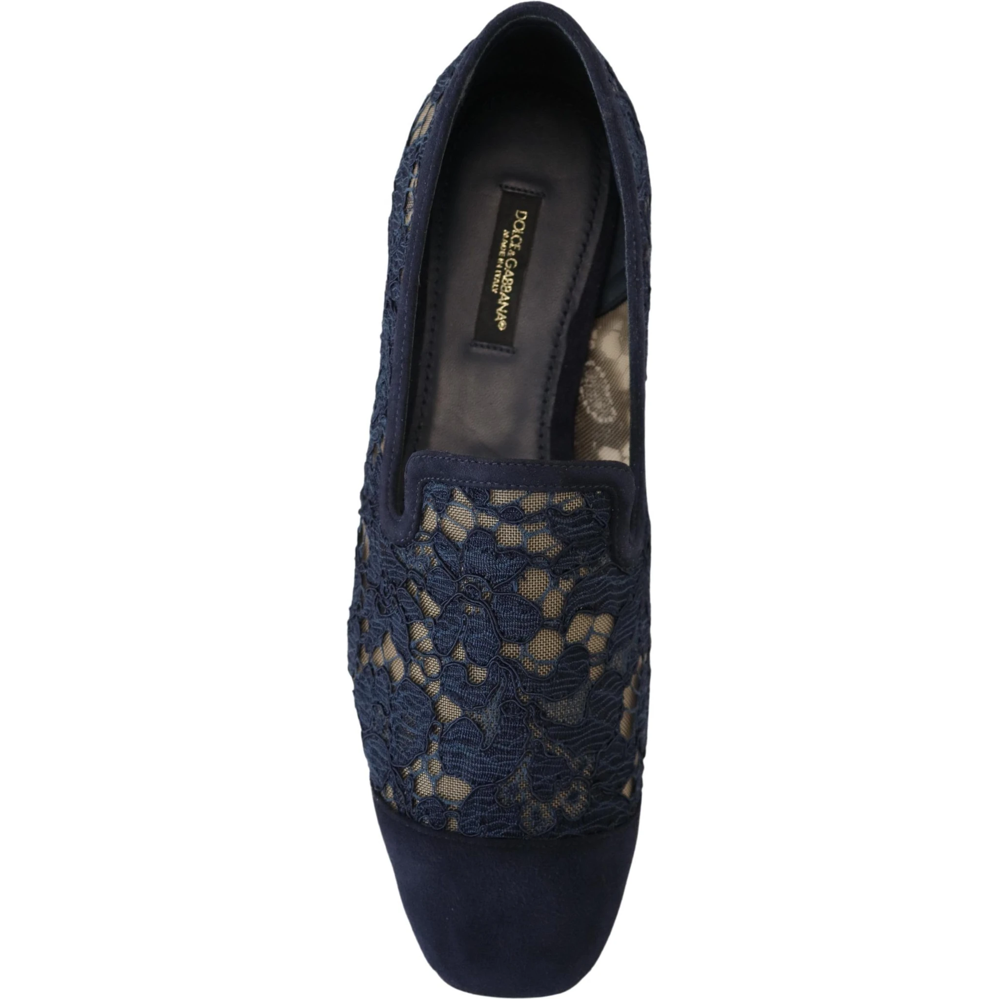 Blue Floral Lace Slip Ons Loafers Flats Shoes