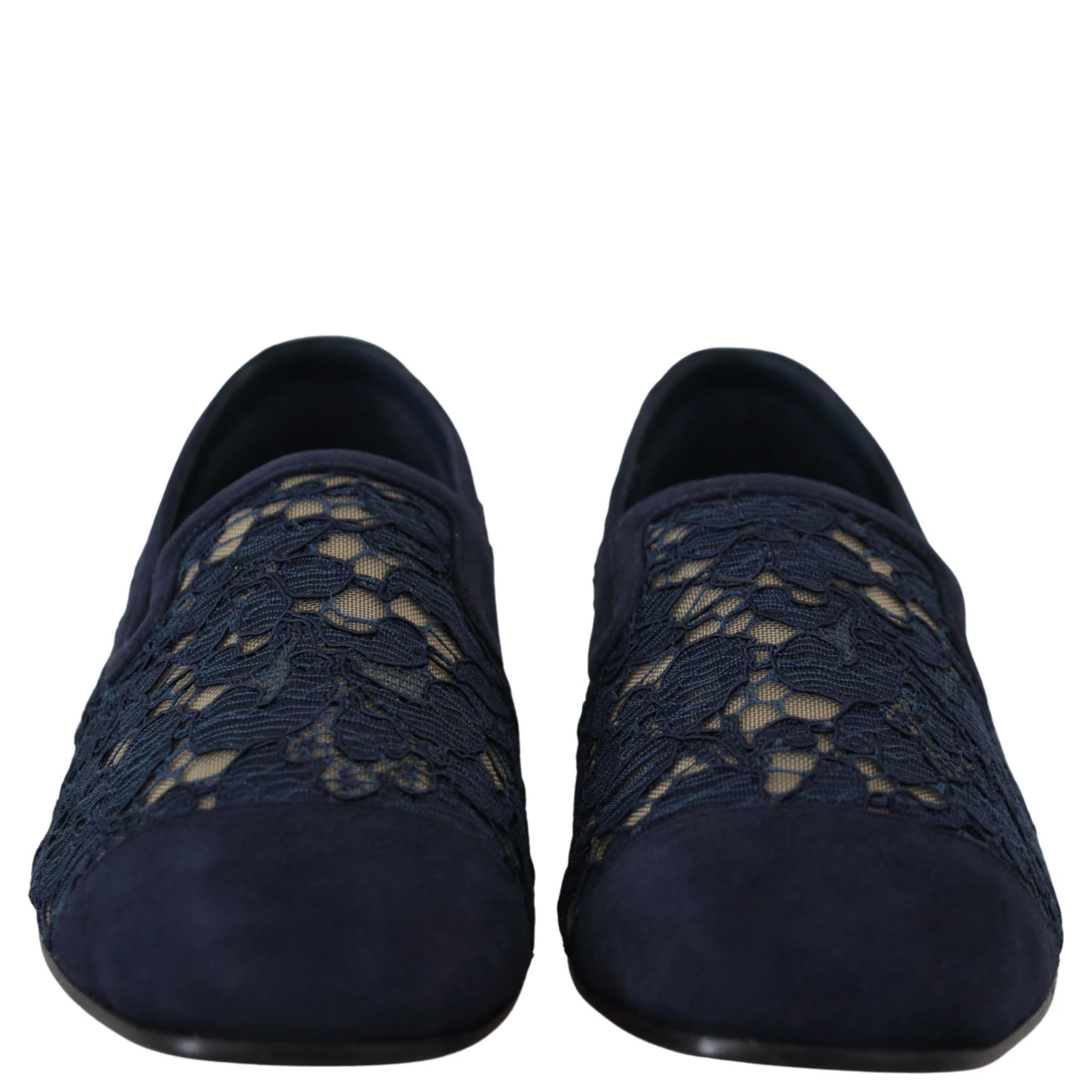 Blue Floral Lace Slip Ons Loafers Flats Shoes