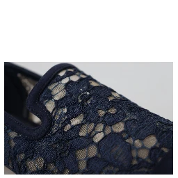 Blue Floral Lace Slip Ons Loafers Flats Shoes