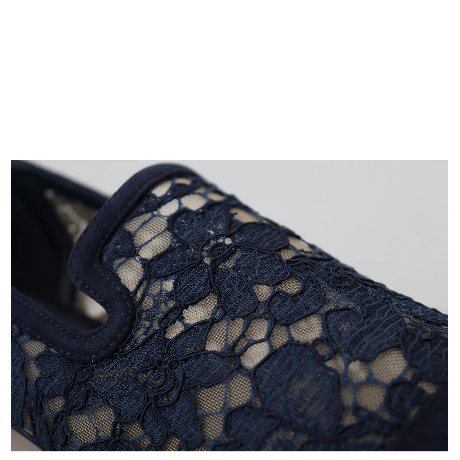 Blue Floral Lace Slip Ons Loafers Flats Shoes