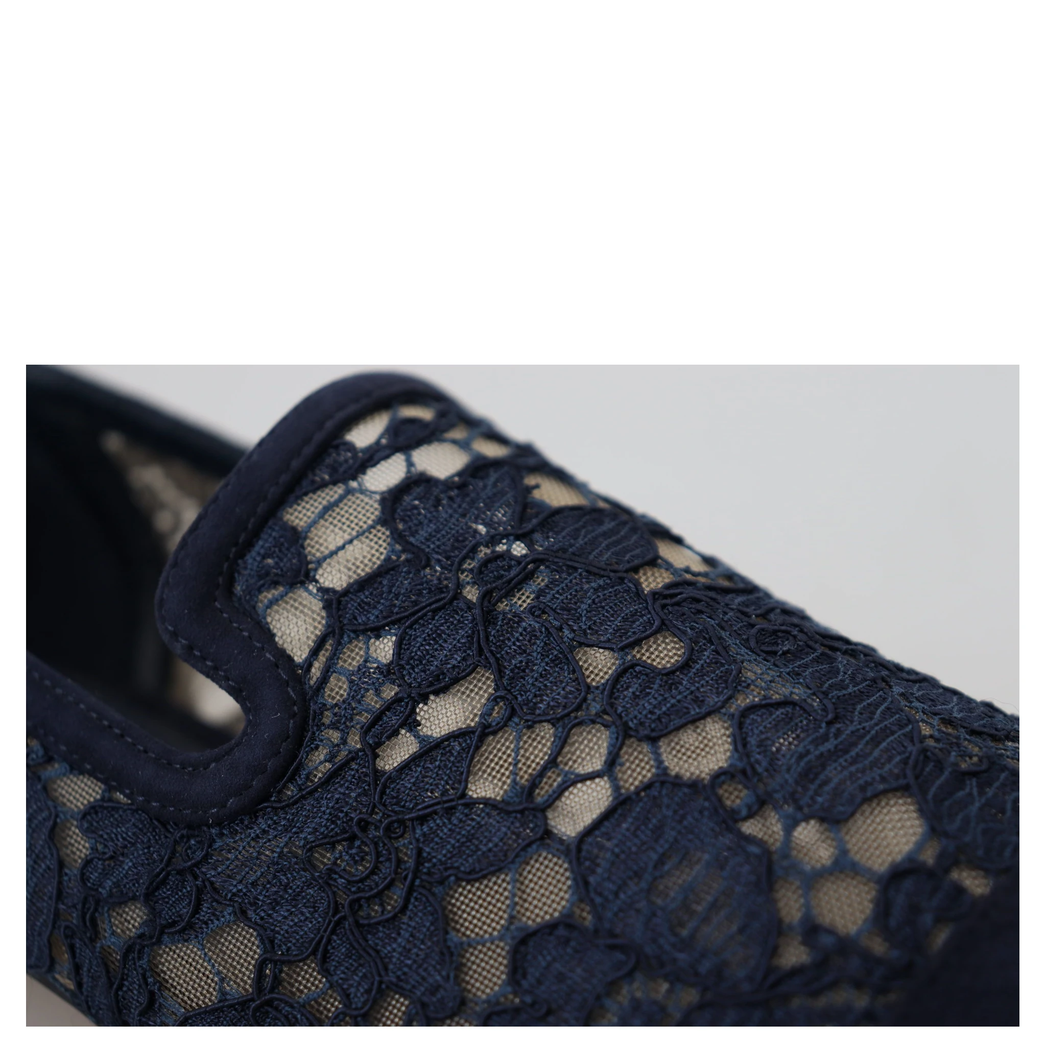 Blue Floral Lace Slip Ons Loafers Flats Shoes