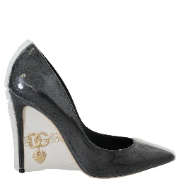 Black Leather Heels Pumps Plastic Wrapped Shoes