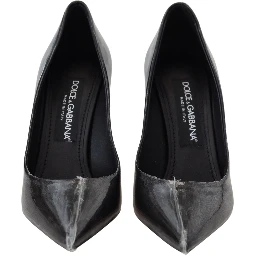 Black Leather Heels Pumps Plastic Wrapped Shoes