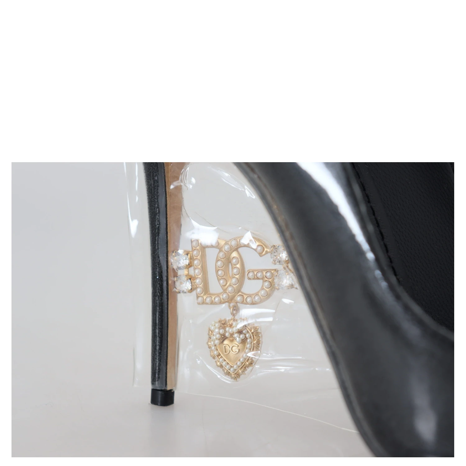 Black Leather Heels Pumps Plastic Wrapped Shoes