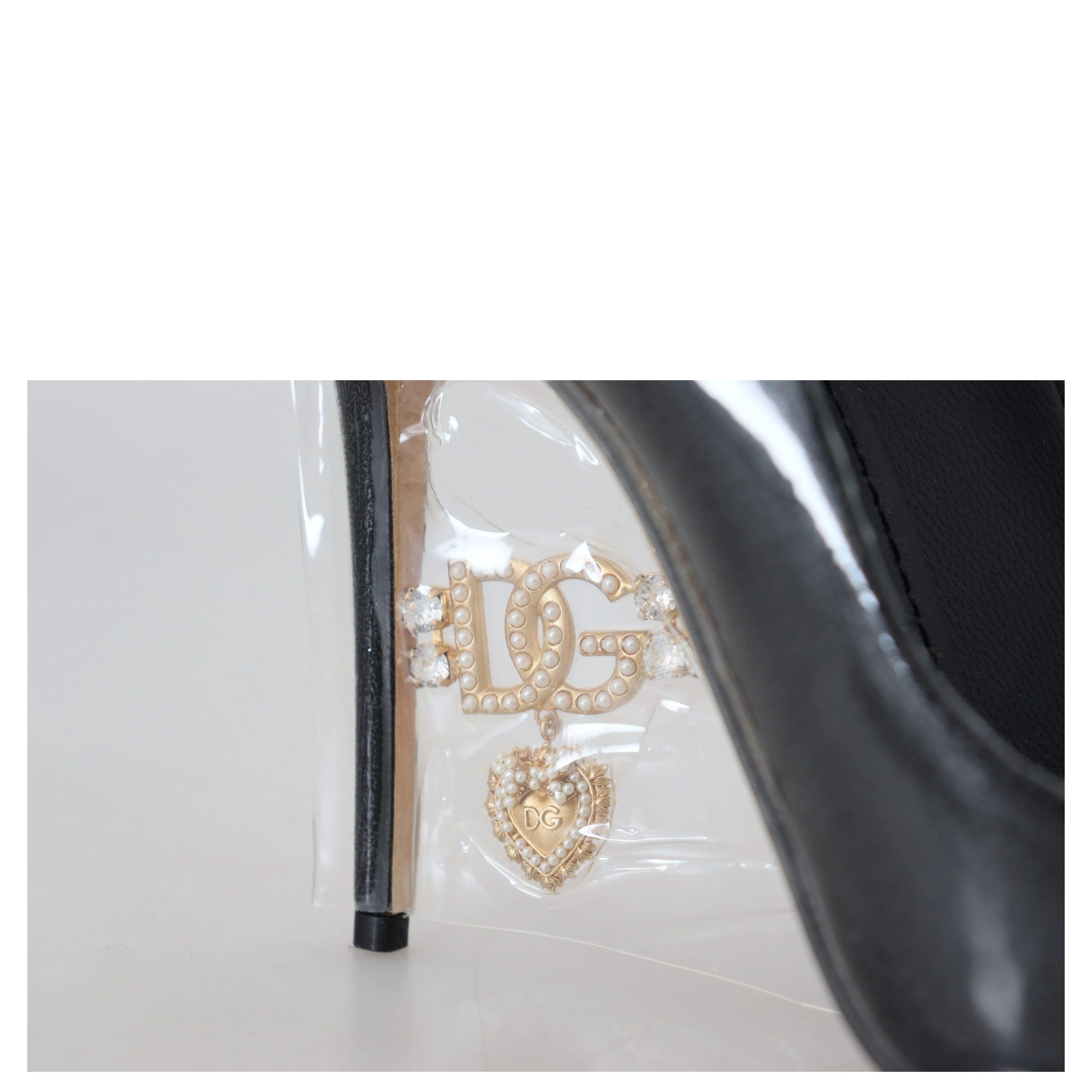 Black Leather Heels Pumps Plastic Wrapped Shoes